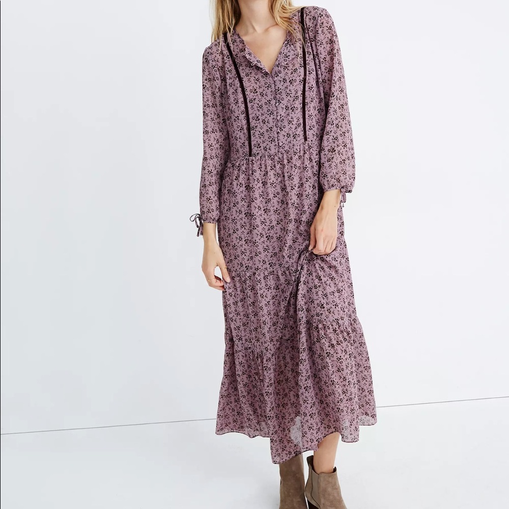 Madewell Long-Sleeve Tiered Dress in Branch Floral (M)